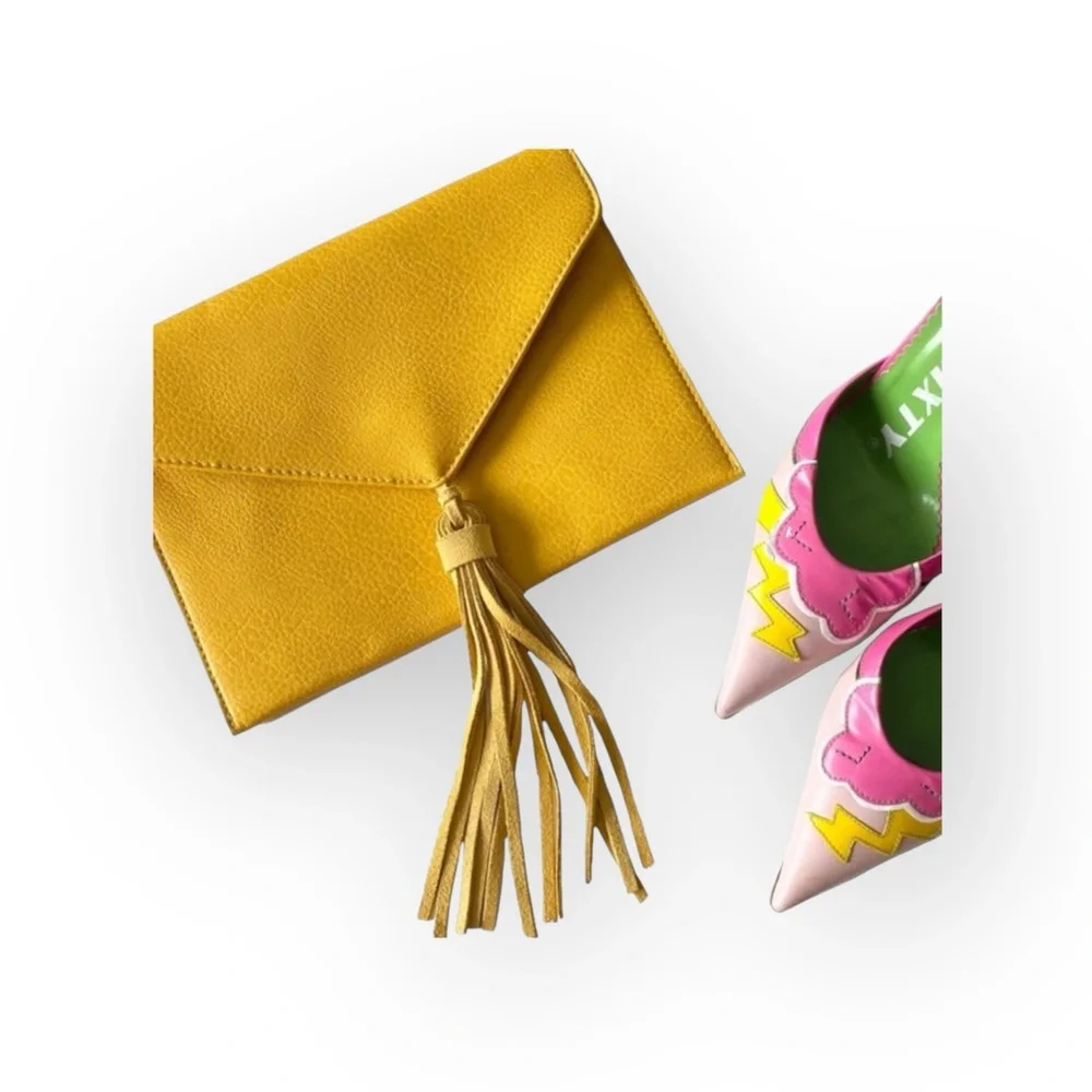 new Street Level ༄ Leather Tassel Envelope Clutch Handbag Bag ༄ Goldenrod Yellow